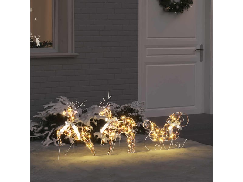 Lot de 3 rennes led, éclairage de noël, décoration de noël 60 led blanc chaud 44 x 18 x 65,5 cm pet cf62079  - Conforama B