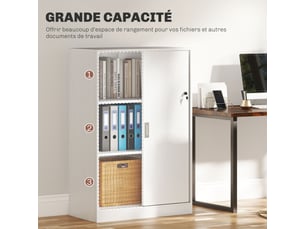 Armoire de bureau 2 portes coulissantes verrouillables dim. 80l x 40l x 120h cm blanc 2 étagères en bois