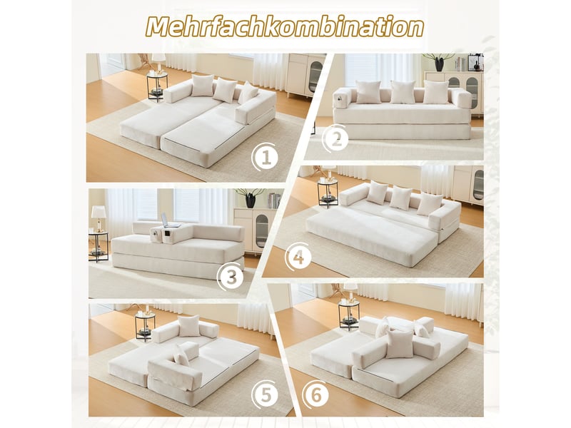 Canapé modulaire 198 cm en chenille-blocs personnalisables avec rangement latéral-design diy-beige - Conforama E