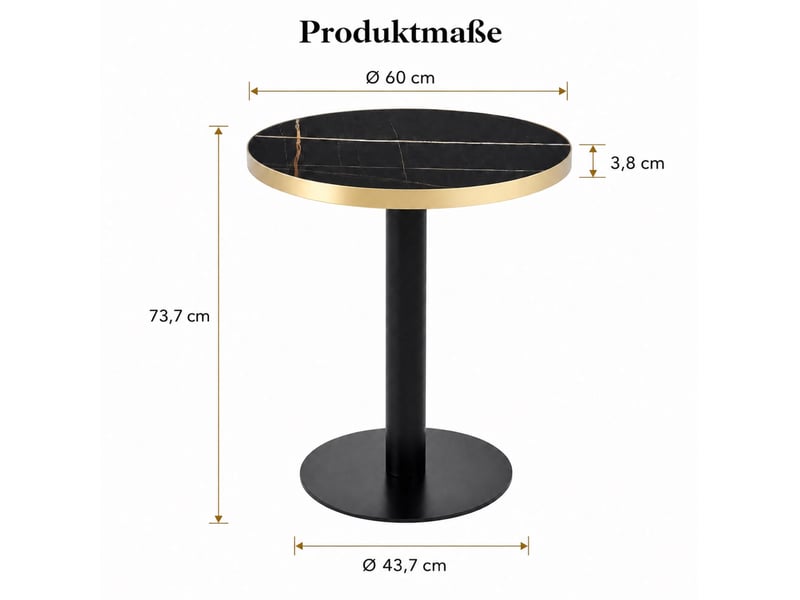  Table d'appoint ronde 60x73,7 cm effet marbre mdf métal noire et dorée  - Conforama C