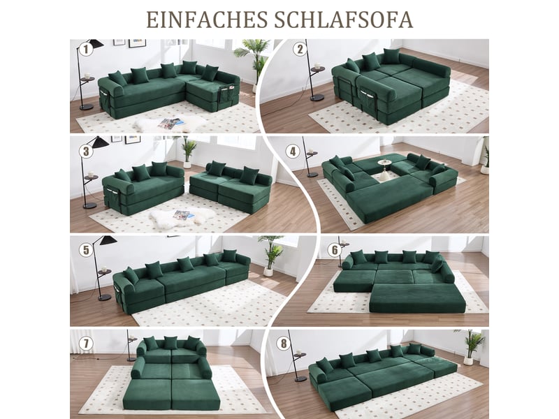  Canapé d'angle droit convertible 4 places tissu vert canapé d'angle vert - Conforama D