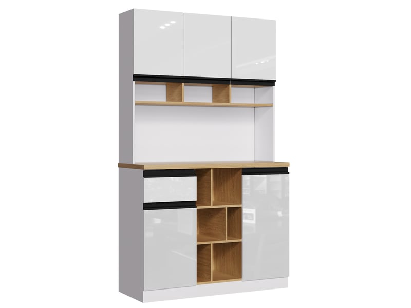 Buffet haut moderne 105 x 45 x 185 cm – blanc brillant – rangement modulable avec espace ouvert et tiroir  - Conforama D