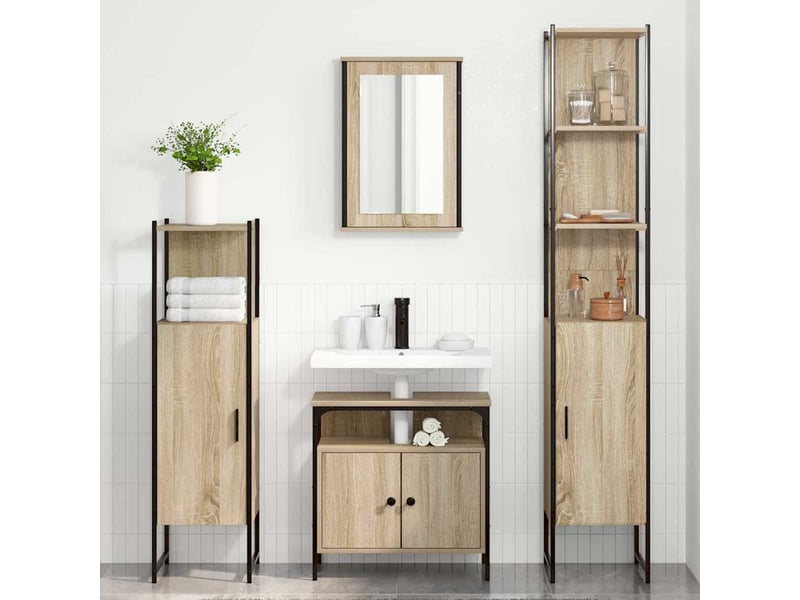 Ensemble de mobilier de salle de bain 4 pc chêne sonoma cf64517 - Conforama D