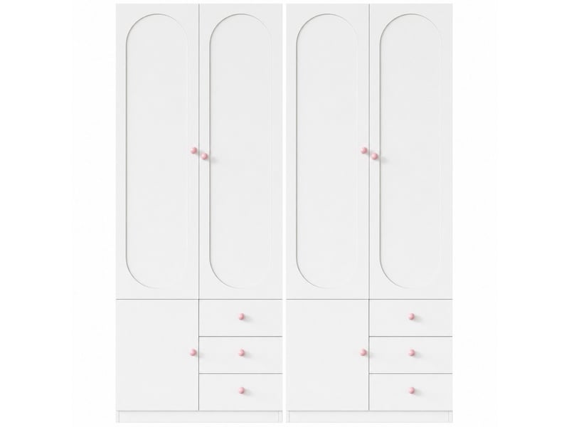 Ensemble d'armoire avec tiroirs, 2 portes, avec tringle, poignées en céramique rose, blanc, 50 x 160 x 200 cm  - Conforama A
