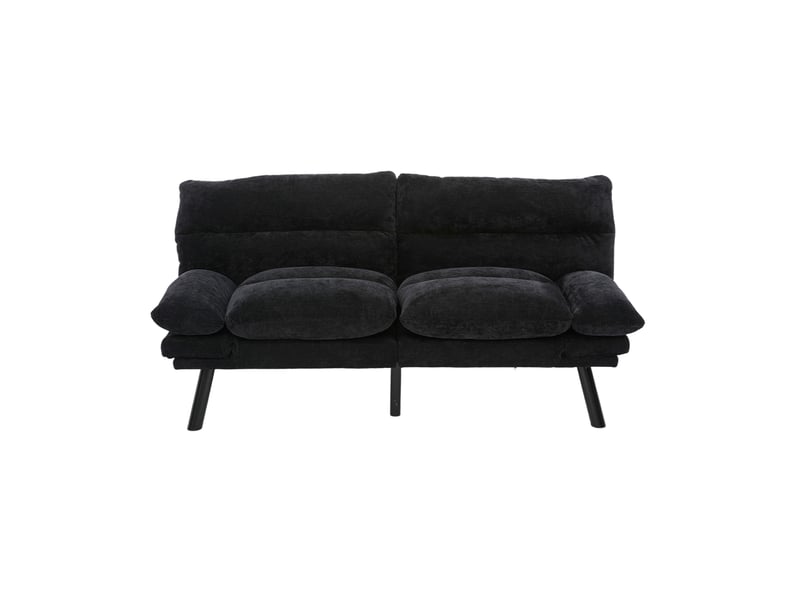  Canapé 2 places 165x90x76 cm dossier réglable accoudoirs ajustables mousse résiliente revêtement chenille noir  - Conforama A