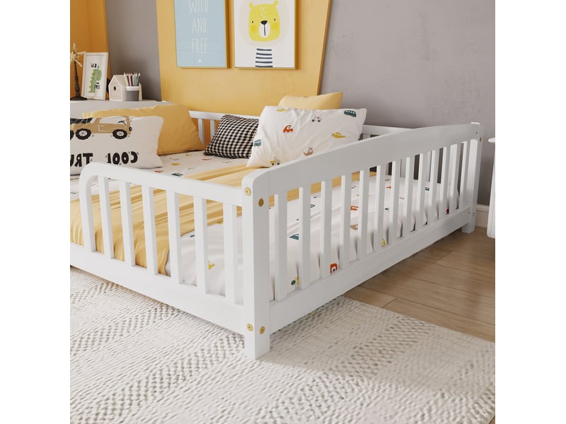  Lit au sol enfant modenvie 140 x 200 cm avec barrières de sécurité ouverture centrale pin et contreplaqué blanc  - Conforama E