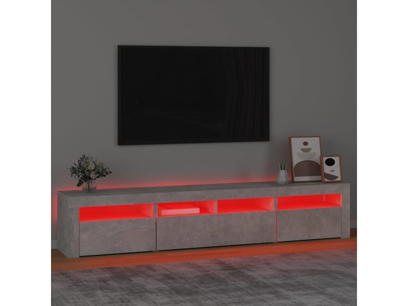  Meuble tv - banc tv - meuble de rangement avec lumières led gris béton 210x35x40 cm  - Conforama E