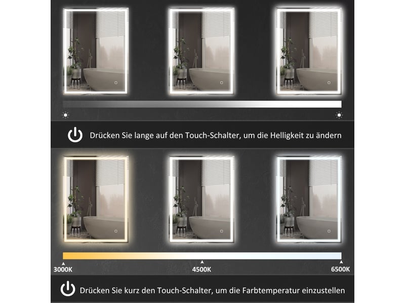  Miroir led salle de bains 90 x 70 cm, éclairage réglable  - Conforama E