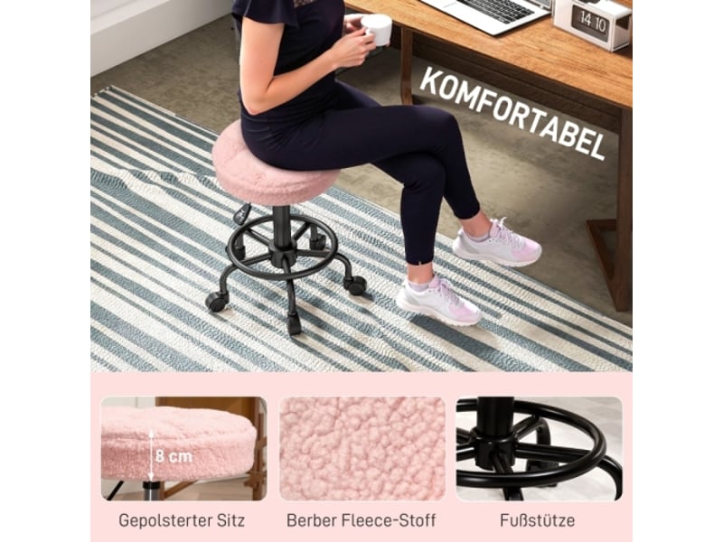  Tabouret de travail pivotant 360°, réglable 50-66 cm, rose, pour bureau, salon et spa  - Conforama E