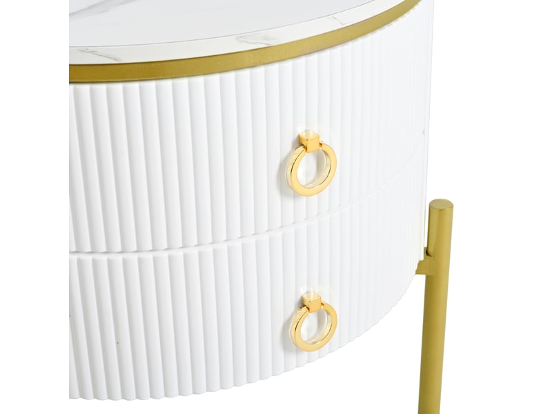  Table basse avec 2 tiroirs et pieds réglables pour salon en mdf ø50×51 cm blanc et or  - Conforama D