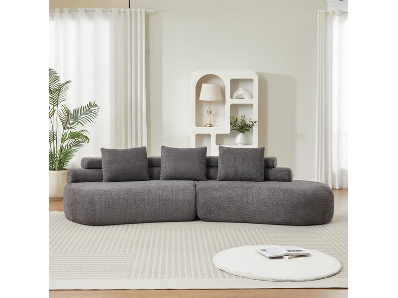  Canapé modulaire 3 places courbé en demi-lune, éléments modulables sans angles durs en chenille gris anthracite  - Conforama D