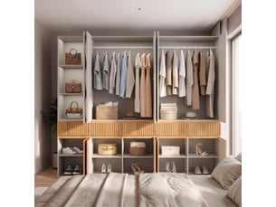 Armoire 225x50x200 cm chêne clair, 10 portes, 2 penderies et 3 tiroirs
