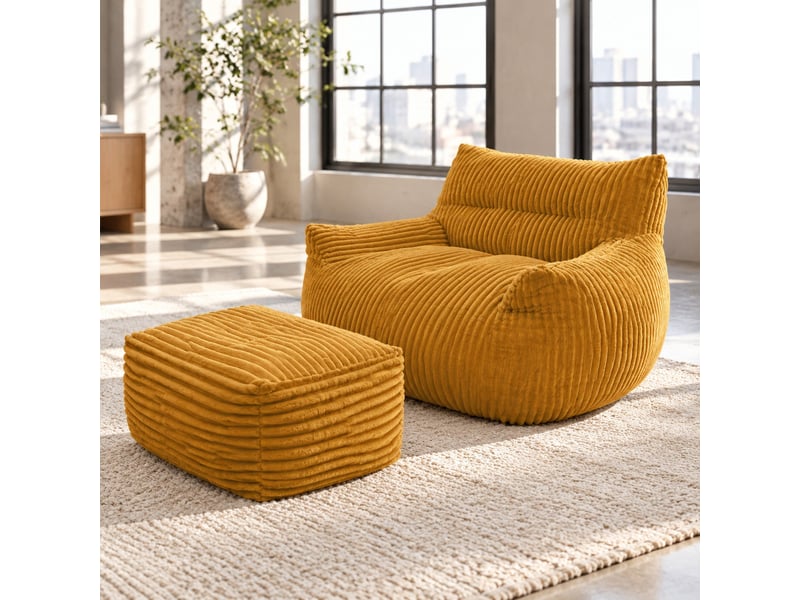  Fauteuil poire,135x100x75 cm,avec repose-pieds,flanelle,jaune  - Conforama B