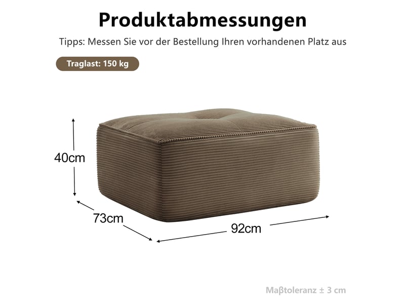  Canapé pouf 92x73 cm - pouf repose-pieds - mousse haute résilience 32d - accoudoirs larges - marron  - Conforama C
