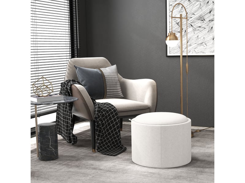  Tabouret rond ottoman avec espace de rangement, couvercle rabattable, aspect lin pour salon, chambre, crème, ø56 x 42 cm 838-435V80CW - Conforama C