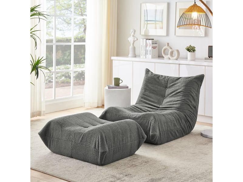Fauteuil relax anthracite avec pouf – confort ultime en fausse fourrure teddy – canapé de sol moelleux pour lecture & détente - Conforama B
