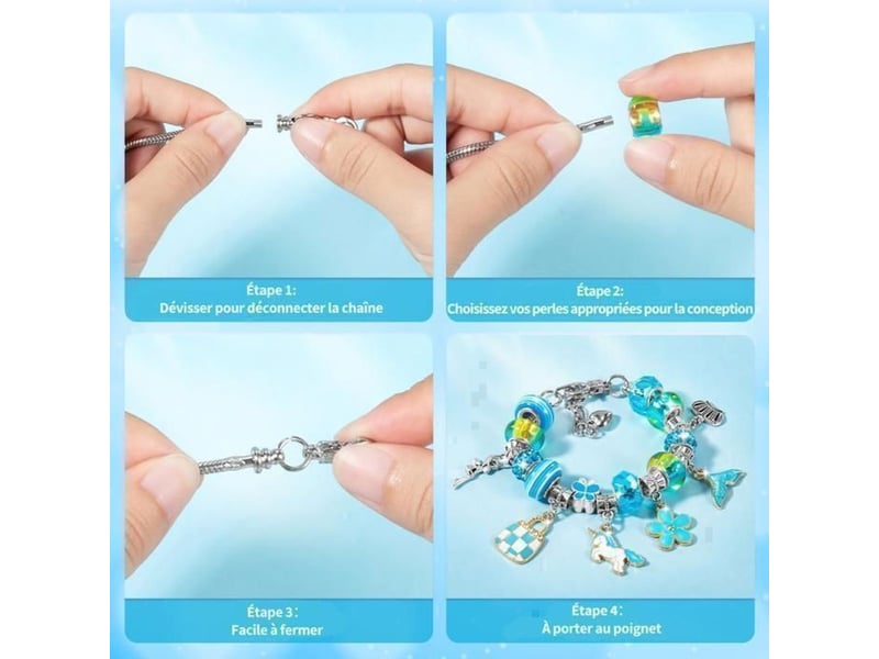  Kit bijoux princesse diy sans colle avec miroir 100 perles et 10 breloques licorne sirène arc en ciel 369645_AABEC73043_6_DROPFR - Conforama C