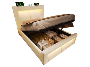 Lit coffre 90x200 cm OKWISH coloris beige