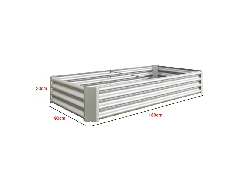  Bac surélevé de jardin en acier galvanisé argenté 180 x 90 x 30 cm, sans fond, pour potager et fleurs  - Conforama C