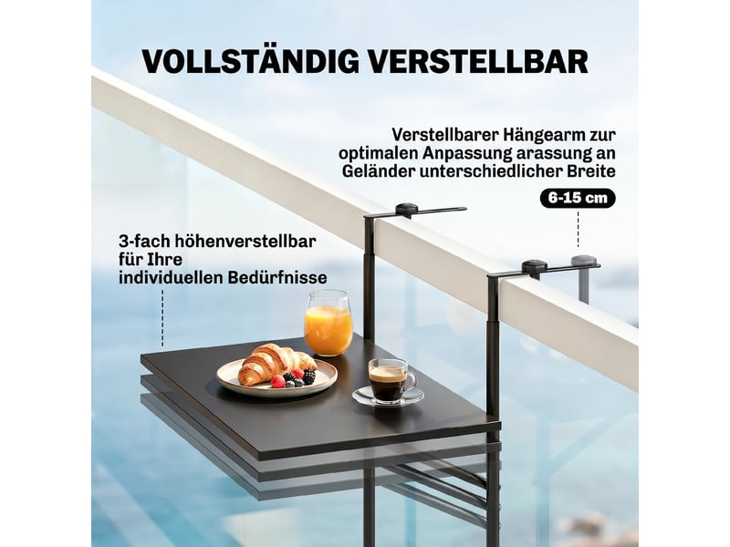 Table de balcon suspendue pliable en acier noir 62 x 60 x 85.5 cm - Conforama D