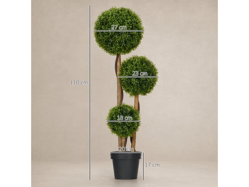  Grand buis artificiel, 110 cm, plante artificielle résistante aux uv avec 3 boules pour salon, chambre, bureau, jardin  - Conforama E