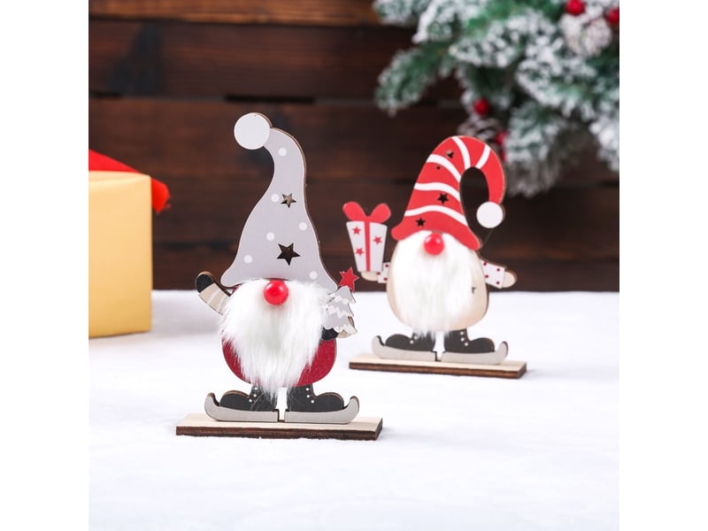  Lutin de noel accessoires de table, objet decoration en bois a poser 2 pièces  - Conforama E
