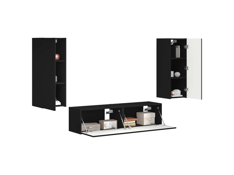  Ensemble meuble tv - banc tv - meuble de rangement 2 pcs noir bois d'ingénierie  - Conforama C