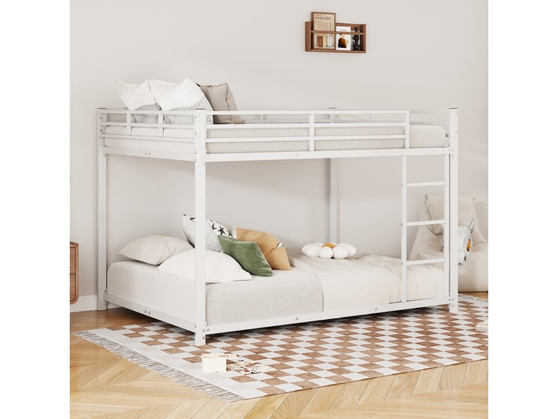 Lit superposé 140x200 blanc, lit enfant en métal avec sommier à lattes, cadre de lit robuste pour chambre, gain de place.  - Conforama B