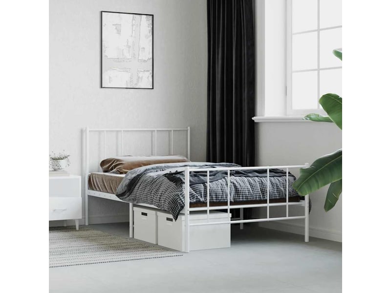  Lit simple- lit adulte -  cadre de lit métal sans matelas avec pied de lit blanc 80x200cm  - Conforama C