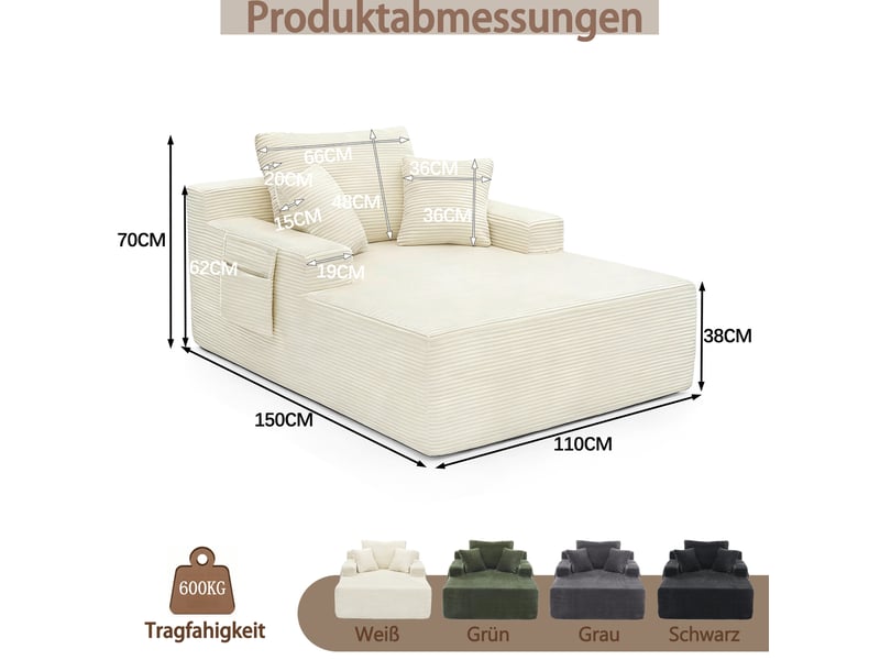 Canapé-lit 1 place 110x150x70 cm avec poches latérales et coussins beige sans matelas - Conforama C