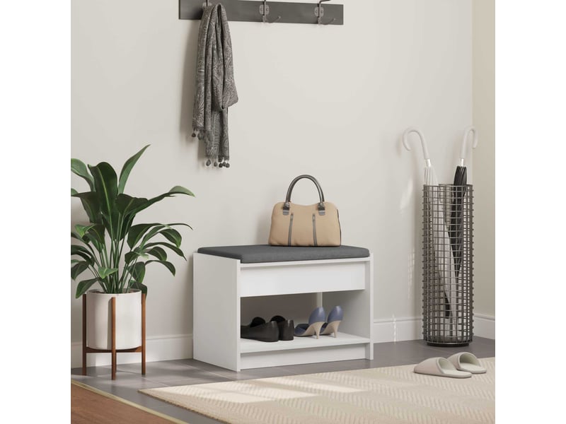  Banc d'entrée blanc 63x38x45 cm bois ingénierie et tissu  - Conforama B