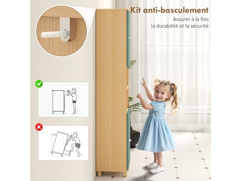  Meuble de salle de bain meuble de rangement 2 placards 2 compartiments ouverts 30 x 30 x 166 cm étagères réglables, vert  - Conforama R