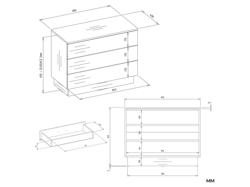  Amber 3s - commode 3 tiroirs - 85x66x40 cm - pour chambre et salon - blanc  - Conforama C