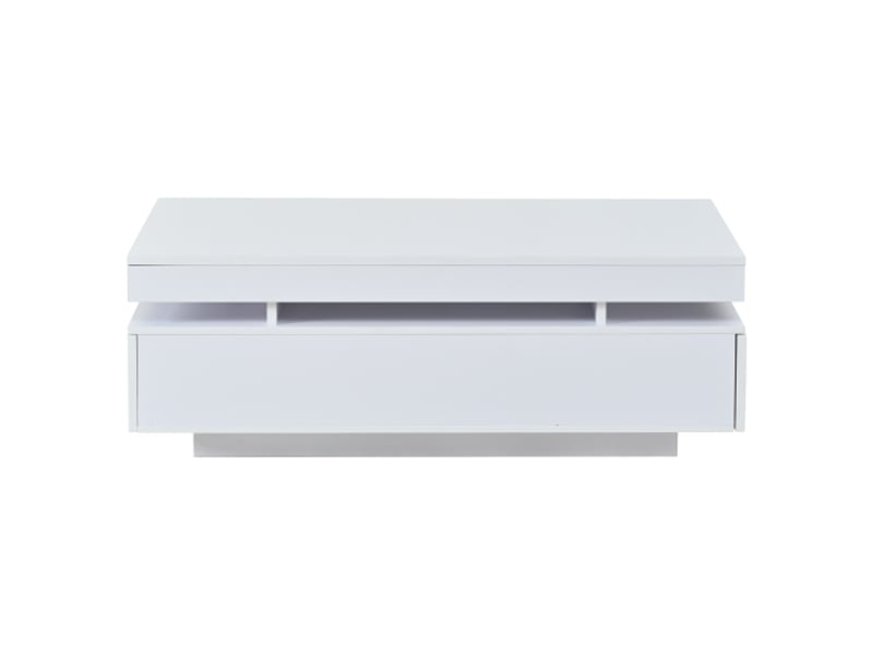 Table basse blanche brillante 100 x 50 x 35 cm avec led, 2 tiroirs, table de salon moderne multifonction  - Conforama A