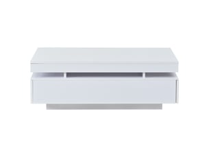 Table basse blanche brillante 100 x 50 x 35 cm avec led, 2 tiroirs, table de salon moderne multifonction