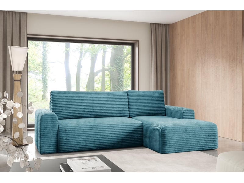  Canapé d'angle convertible en velours côtelé sontii turquoise  - Conforama B