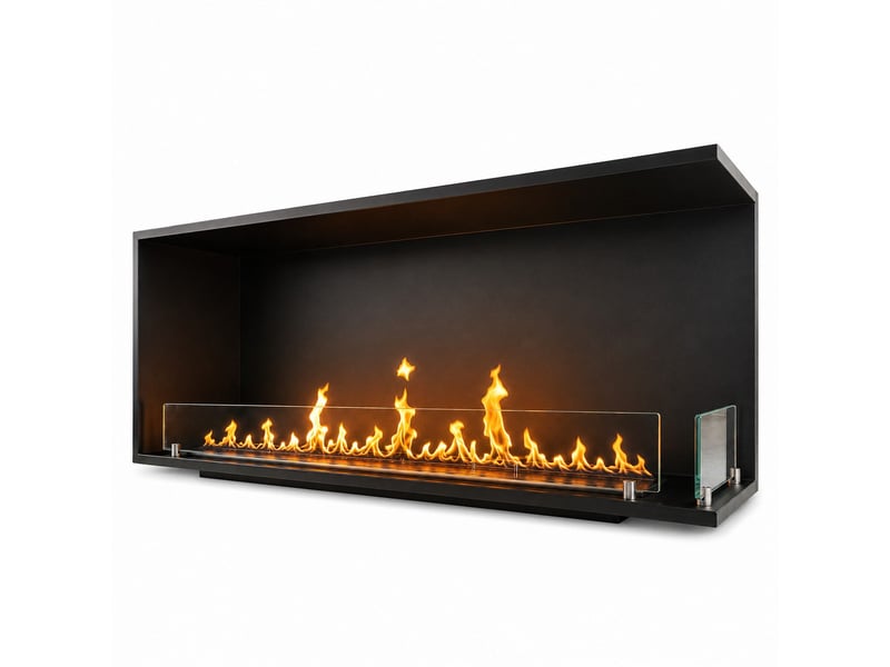 Urano 120 - cheminée d'angle droite encastrable au bioéthanol 120x50x30 cm avec brûleur en acier de 3 litres - Conforama D