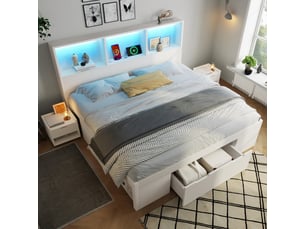 Lit avec rangement 140x190 cm <strong></strong>  <strong></strong> coloris blanc