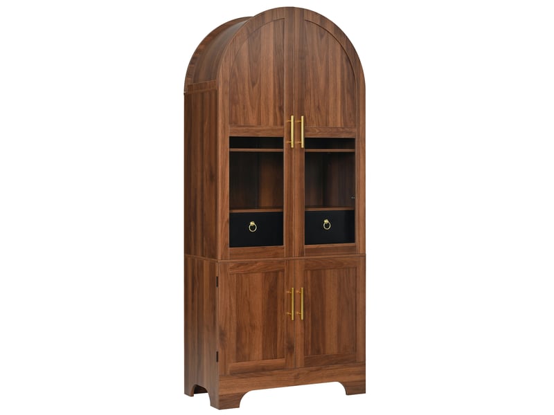  Buffet 76x40x180 cm, forme arquée, éclairage led, 4 portes et 1 tiroir, mdf et panneau de particules, aspect noyer brun  - Conforama A