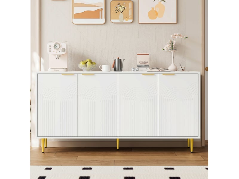  Buffet 4 portes 160x40x80 cm, étagères réglables, mdf et panneaux de particules blancs  - Conforama B