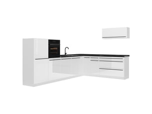 Vicco cuisine en angle, blanc haute brillanceblanc, 327 x cm plan de travail anthracite