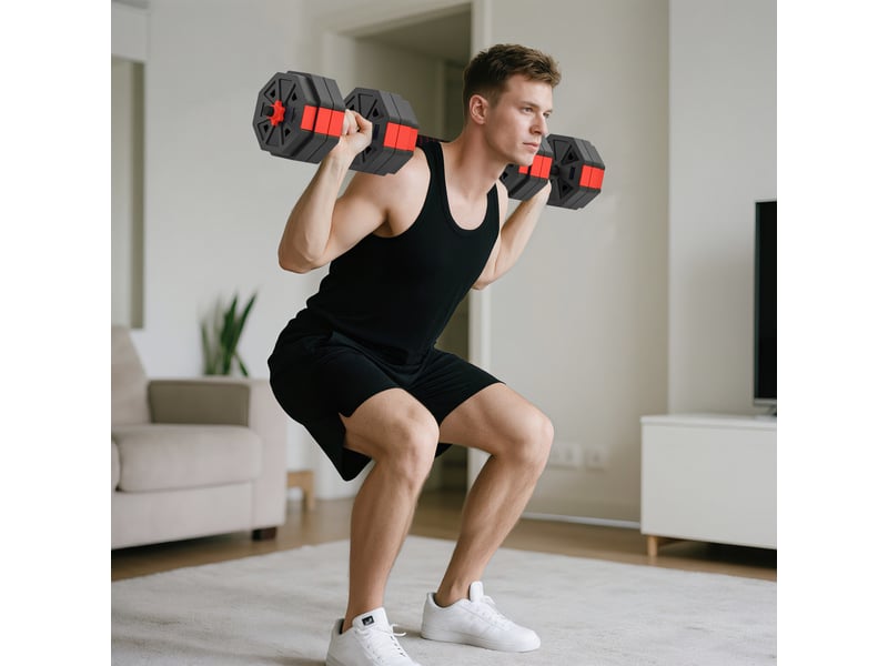  Ensemble d'haltères 6 en 1, réglables jusqu'à 25 kg, pour l'entraînement musculaire à domicile  - Conforama C