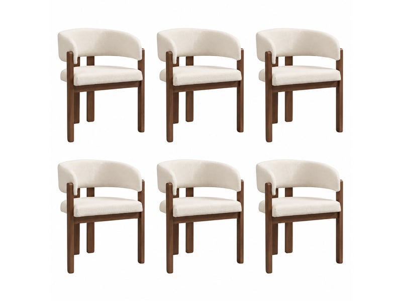  Chaise de salle à manger 60x51x80 cm - lot de 6 - bouclette - confort quotidien - design moderne - pour salle à manger - assise rembourrée - noyer CozyNest - Conforama A