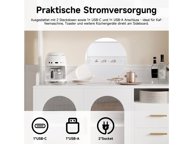  Buffet haut avec prises de courant et ports usb blanc 120 x 40 x 178 cm N634D0054W - Conforama E
