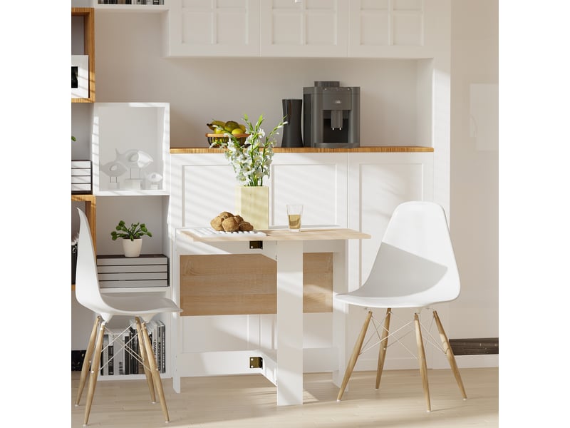  Table de cuisine pliable 103l x 76l x 74h cm en bois bicolore chêne blanc  - Conforama C