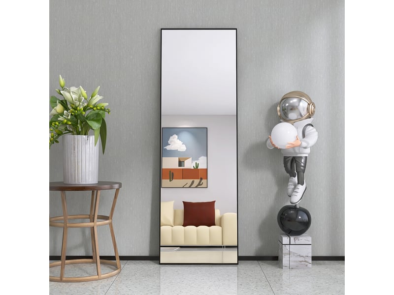  Miroir sur pied - 165 x 60 cm - noir - miroir plein pied rectangulaire grand format en verre trempé, cadre en alliage d'aluminium  - Conforama E