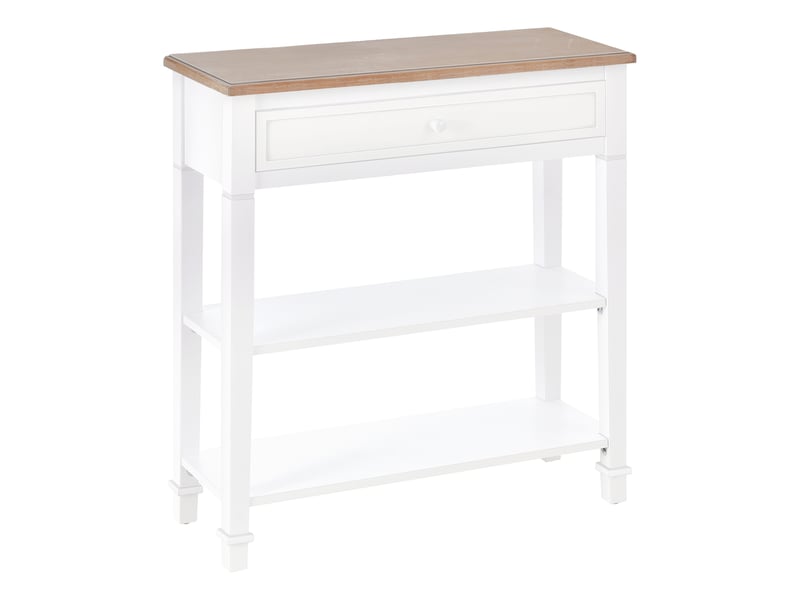  Console blanche et imitation bois avec tiroir et 2 étagères, console d'entrée peu encombrante en mdf, 75,6 x 27,5 x 80,5 cm  - Conforama A