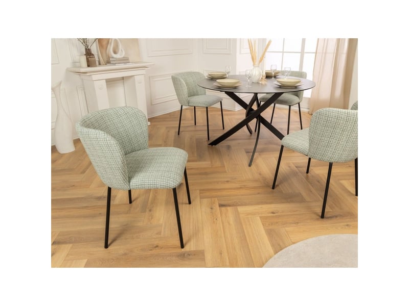  Lot de 2 chaises pavia vert doux à motif à carreaux – dossier arrondi et pieds fins noirs  - Conforama E