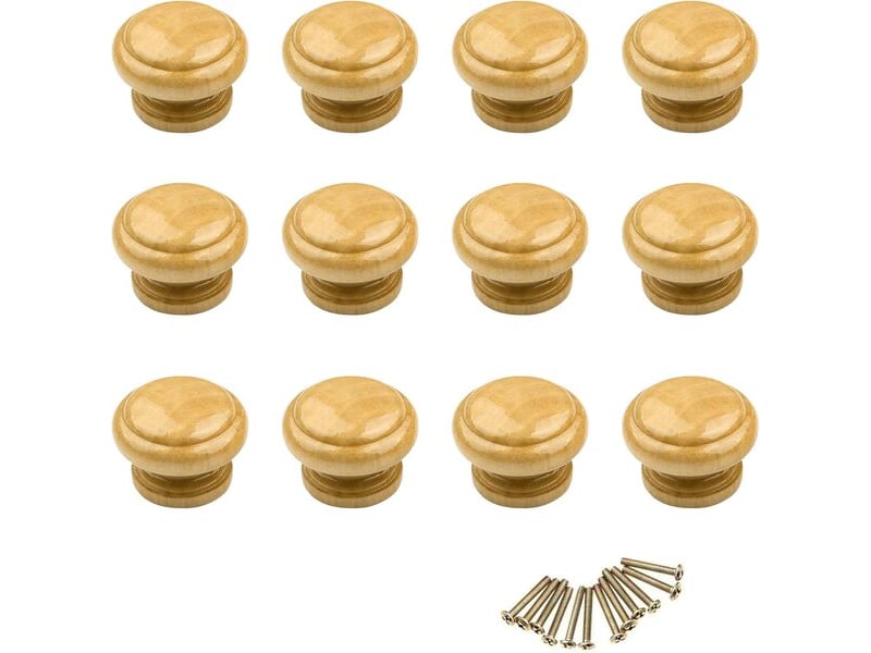 Lot de 12 poignées rondes blanches et jaunes de 34 mm, poignées universelles en bois pour tiroirs, armoires à chaussures et placards - Conforama A
