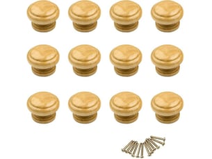 Lot de 12 poignées rondes blanches et jaunes de 34 mm, poignées universelles en bois pour tiroirs, armoires à chaussures et placards